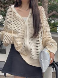 Tricots pour femmes Komiyama évider Cardigans Femme à capuche à manches longues pull automne lâche femmes vêtements Protection solaire tricots hauts