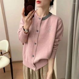 Knits de mujer Corea Color sólido cómodo Sweaters de un solo pecho Cárdigan Autumn Winter Clothing All-Path Round Neck Landited T