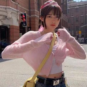 Damesbreien Koreaanse mode kawaii indie shirt vrouwen grunge harajuku lange mouwen tops esthetische roze vesten stijl herfstkleding