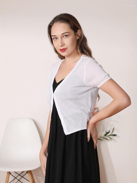 Tejidos para mujer Abrigo de estilo de moda coreana Cárdigan de verano Suéteres de punto blanco y negro para mujer Bolero Mujer Top de ganchillo Suéter Prendas de abrigo