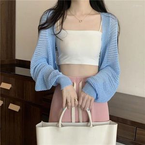 Damesgebreid vest in Koreaanse stijl met lantaarnmouwen uitgehold vest voor dames lente zomer jong meisje mode streetwear
