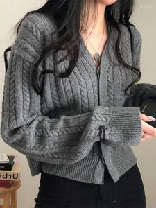 Women's Knits Suéter coreano para mujer, cárdigans de punto torcidos Vintage, moda femenina informal, prendas de punto de un solo pecho, Tops, cárdigan suave elegante