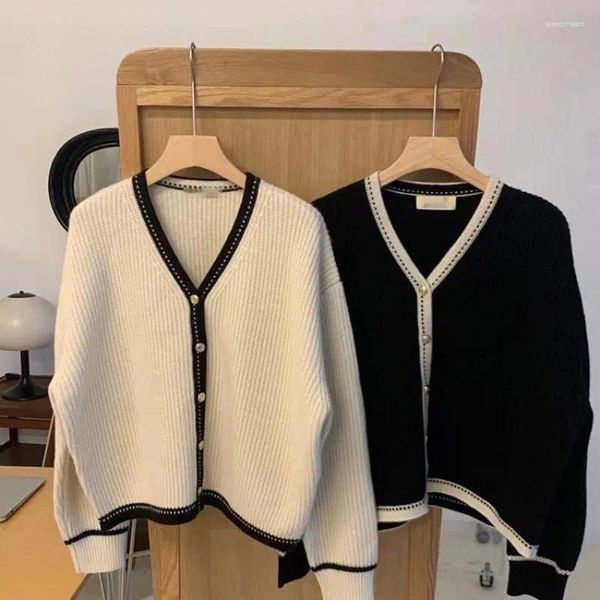 Cárdigan de punto de manga larga con cuello en V coreano para mujer, suéter pequeño suelto para primavera y otoño, abrigo de una botonadura, Top grande M-3XL