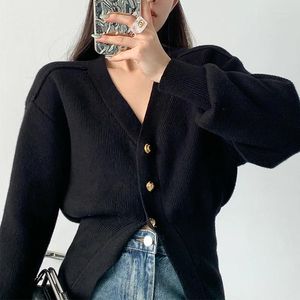 Tricots pour femmes Version coréenne Cardigan tricoté court Sexy col en v conception Texture dessus de couleur unie 2023 automne hiver pull manteau femme