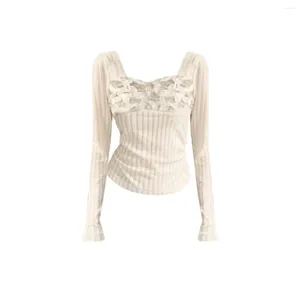 Tricots des femmes coréennes Spicy Girl Y2K Elegant Ruffles Hollow Out Lace Blouse Vêtements Femmes 2024 Spring Casual à manches