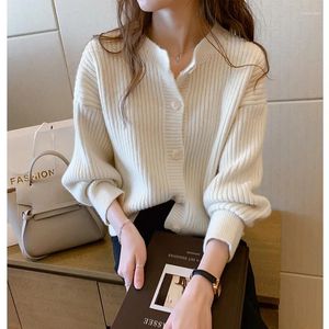 Dames Knits Koreaanse Witte Cardigan Sweater Women Chic Lovely Fashion Lantern Sleeve Breidwear Loose Ulzzang Solid Fall Winter Top Vrouw