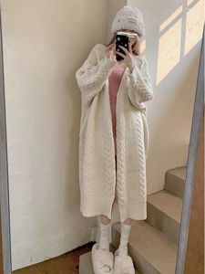 Tricots pour femmes coréen femme longue torsadée imprimé cardigan col en v à manches lâches manteau automne hiver élégant femme tricoté chic midi vêtements d'extérieur