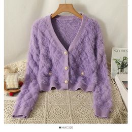 Femmes tricots Korejepo doux en peluche pull à col en v femmes automne hiver vêtements d'extérieur paresseux Style Cardigan veste 2023 coupe ample court tricot