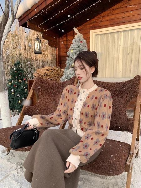 Tricots pour femmes Korobov tricot lâche vintage pull d'automne hiver y2k Vêtements Femme o coude de cou de manche bouffante