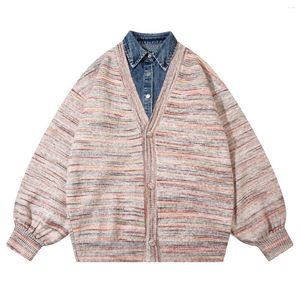 Tricots pour femmes LACIBLE Denim Patchwork Cardigan 2024 Design pull ample automne hiver Harajuku veste hommes haut pour femme