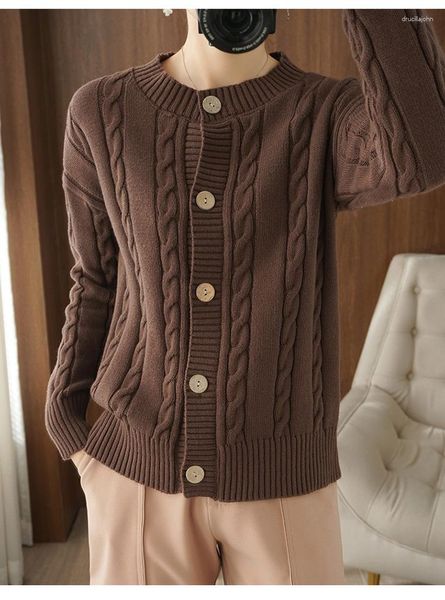 Femmes tricots dames coton tricot Cardigan torsadé veste ample col rond pull à manches longues épais chaud chemise courte haut pour femme