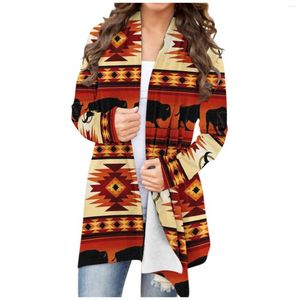 Women's Knits Dames Vintage Western Etnische Print Cardigan Dames Casual Geometrisch Azteeks shirt met lange mouwen Topjasje