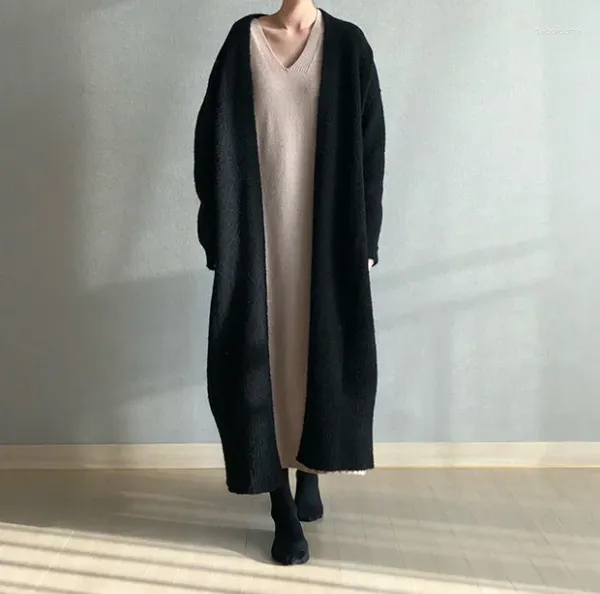 Suéter suelto perezoso de punto para mujer, cárdigan superlargo por encima de la rodilla para otoño e invierno, 2023