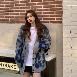Tricots en tricot pour le léopard Prille de cardigan femme Femme Femme / Style d'hiver Chanson Lazy Long Long Manche Retro Hong Kong Knited Veste