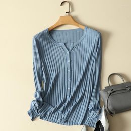 Suéter feminino malha leve tricô sólido cardigã outono 2023 decote em V manga comprida casual all match tops femininos