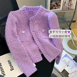 Suéteres de mujer Limiguyue Otoño Invierno suéter de perlas de Cachemira cálido de lujo cárdigan de punto de un solo pecho prendas de punto de lana púrpura U961