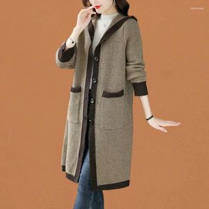 Damesbreien Long Hooded Coat Autumn/Winter 2024 Losse lange mouwen Western Style Moeder Vrouw Vrouw gebreide Cardigan Outerwear