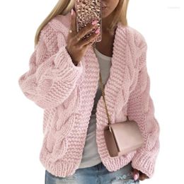 Damesbreien Lange mouw Open Stitch Garse garen verdikte trui Cardigan Vrouwen massieve kleur herfst winter twist gebreide jas bovenkleding