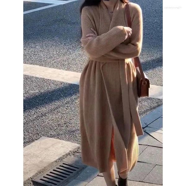 Cárdigan tejido con lazo largo para mujer, suéteres, ropa de estilo coreano para mujer adulta, prendas de vestir exteriores holgadas con temperamento