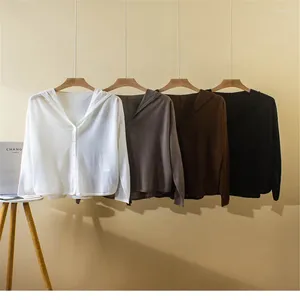 Damesbreien lp zomer eenvoudige vest kap zonnebescherming kleding wol gebreide airconditioning shirt dunne
