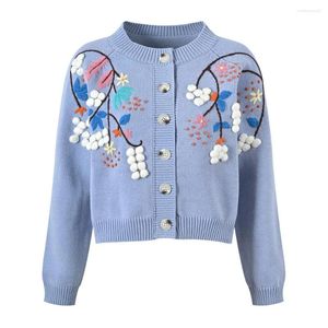 Cardigans de luxe en tricot 3D pour femmes, crochet à la main, simple boutonnage, élégants, marque supérieure, doux, bleu, noir, pulls, manteau, 2024