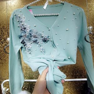 Dames breisel luxe zware industrie kralen van vestiging vrouwen lente herfst kleine geur bloemen kristal strass sweater uit het kader