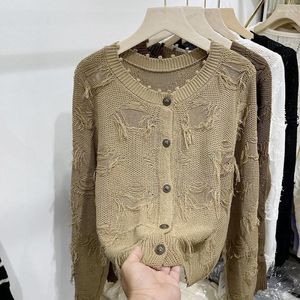 Dames Gebreide Luxe Gaten Kwastje Ronde Hals Gebreid Vest Herfst Lente Elegante Trui Koreaanse Dongdaemun Hoge Kwaliteit Kleding