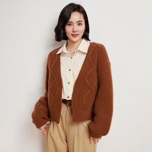 Cardigan en laine mérinos pour femme, vêtement court, manteau tricoté, veste ample, mode coréenne, haut à manches longues, automne/hiver 2023