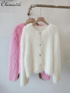Tricots pour femmes en laine de vison en laine en tricot en tricot-manteau imitation fourrure courte élégante manche longue lâche Pull pour les femmes 2024 automne et hiver