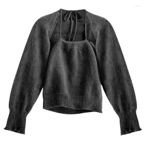 Damesbreien MXMA Dames Spring herfst Breid 2pcs Sweater Cardigan en Halter Camisole Matching Set
