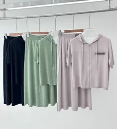 Naizaiga – tricot à capuche pour femme, 70% laine, 30% soie, Beige, vert, gris, jupe tricotée, perles, pull HR9
