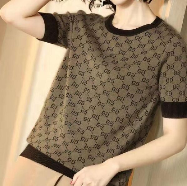 Chandails en tricot pour femmes nouveau tempérament col rond t-shirts rayure couleur manches courtes blouse serrée chemise femmes pull