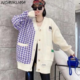 Nomikuma – tricot pour femmes, couleur, Jacquard Zrgyle, pull décontracté, manteau à manches longues, col en v, mode automne hiver 2024