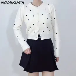 Nomikuma – tricot élégant pour femmes, pull en tricot imprimé à pois, Cardigan français doux court, manteau tricoté pour femmes, 2024