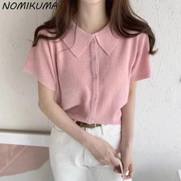 Tricots féminins Nomikuma coréen chic d'été single single single poitrine à manches courtes à manches courtes à manches à manches courtes pour femmes