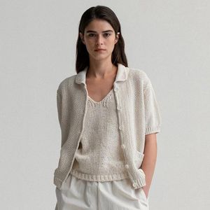 T-shirt à manches courtes et col Noth Wr pour femme, tricot, petit manteau Cardigan, 2024