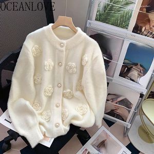 Damesbreien Oceanlove 3D Flowers Women Sweaters Dikke warme nertsen Kasjmier Sweet Cardigans Koreaanse Fashion Vintage Autumn Winter Sueteres