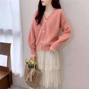 Damesbreien Orange Cardigan Women Sweater Herfstveer V-Neck Zoete lange mouw Elegant 2023 Fashion Breation Top Fall Vintage Loose Female