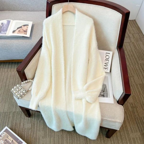 Knits de mujeres de gran tamaño IMITACIÓN IMITACIÓN DEL INVIERNO MINTO Cardigan Cardigan Fashion Women V Neck Mohair Knited White Outwear