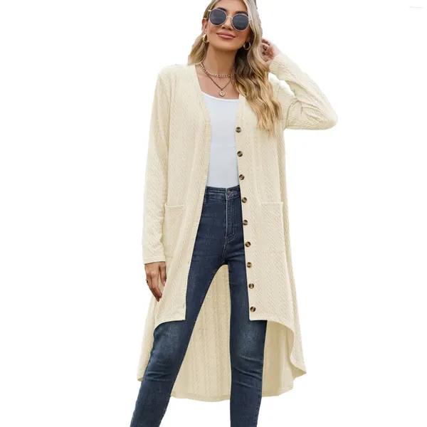 Cardigan Long en tricot pour femmes, personnalité, mode, Style irrégulier, manches d'automne, chemisiers à boutons complets, chemises de couverture, manteaux fins, Blusas