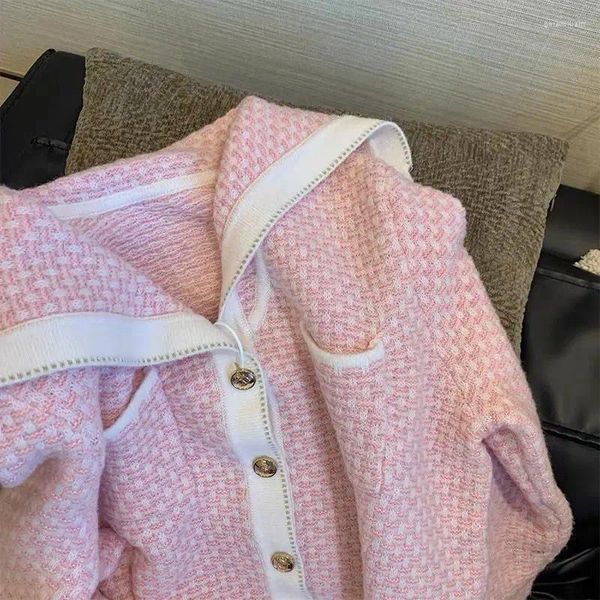 Cárdigan rosa para mujeres Fashion Korean Fashion Sweet Sweater Coat Buttons Kawaii Cardigans cortos