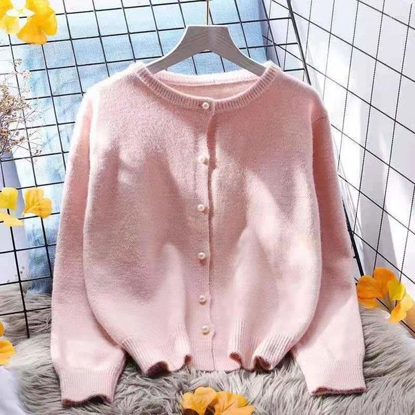 Tricots pour femmes rose blanc violet jaune pull tricoté femmes Cardigan court printemps automne mode col rond à manches longues hauts en tricot dames pull