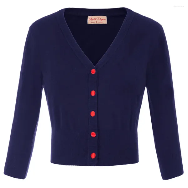 Femmes tricots Poque boléro pulls printemps automne manches 3/4 col en v bouton tricots tricot manteau Cardigan solide décontracté pull dame