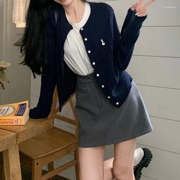 Dames Gebreid Preppy Stijl Gebreid Vest Jas Herfst Mode Single Breasted Nauwsluitende Lange Mouwen Trui Koreaanse Harajuku Top