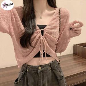 Tricots pour femmes Pulabo Autumn Couleur solide Slim Cardigan Femme Sweet Ladies Hollow Out Rose Blanc Vert Black Tricoted Femmes