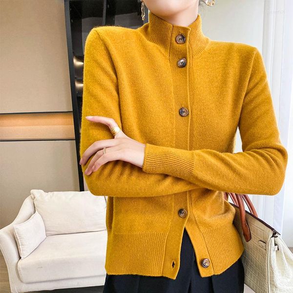 Chaquetas de punto de lana pura para mujer, cárdigans de 36 s y 5 colores, suéteres estándar de manga larga suaves y cálidos para invierno para mujer