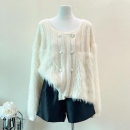 Damesbreien Qiukichonson Tassel herfst winter vrouwen trui Cardigan Koreaans casual o-neck dubbele borsten lolita schattige gebreide jas