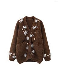 Sentillement des tricots pour femmes de la marque de créateur de niche de haute qualité Style Lazy Style en tridimensionnel Mesh Fleur à épaule à main