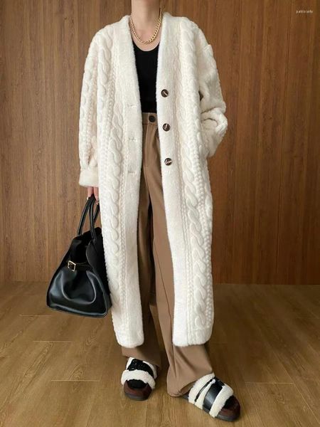 Manteau en fourrure écologique en velours de vison imitation relief pour femme avec trois boutons de couleur unie, manteau chaud à manches longues