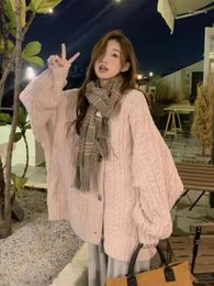 Pull tricoté rétro pour femmes, ample, doux, gluant, manteau, épais, chaud, paresseux, Cardigan tricoté, printemps et automne